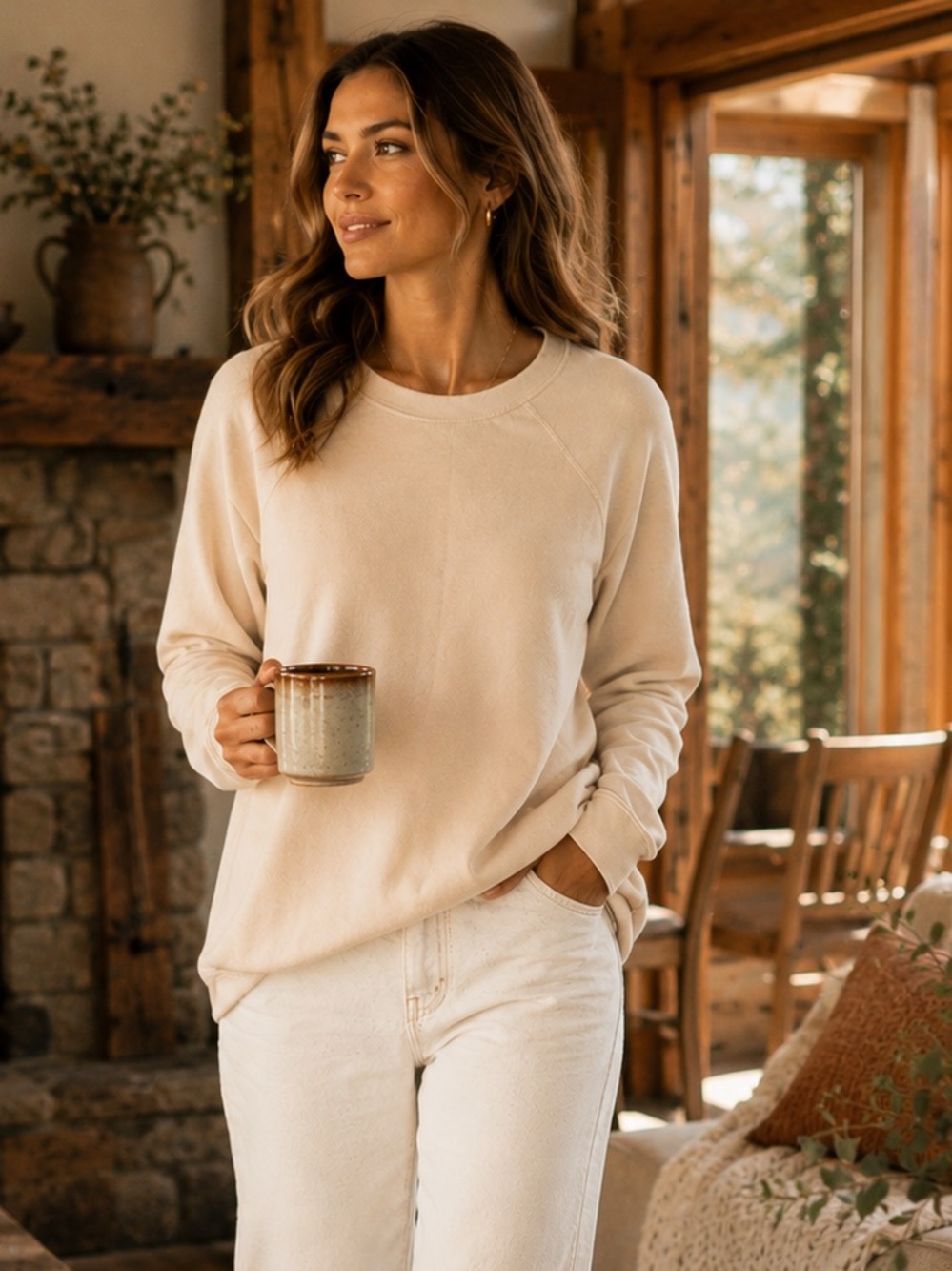 MATE The Label 100% Organic Cotton Crewneck Sweatshirt Beige Small Made in LA